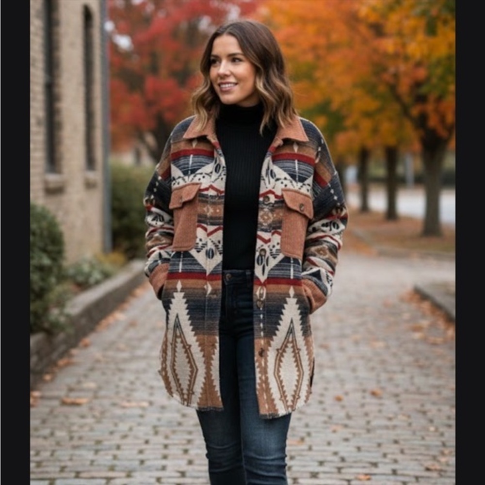 1.4.3. Story By Line Up Women's Patterned Jacket - Brown, Blue, Red